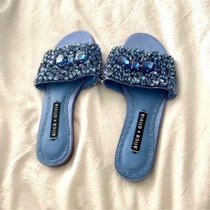 Alice + Olivia Satin Crystal Embellishments Slides